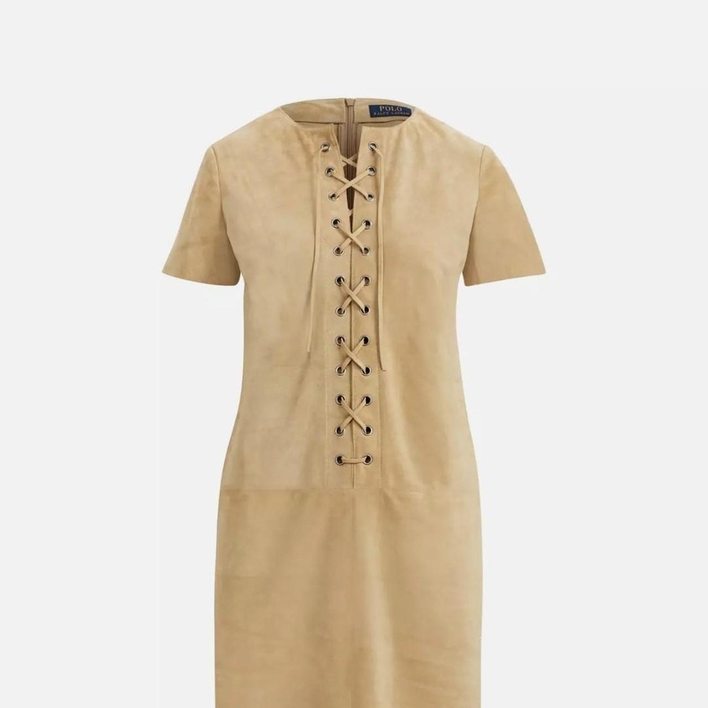 Ralph Lauren Tan Lace-Up Dress